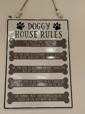 Dog  House Rules 8.5 X 11.5 Metal Wall Sign Funny Spoiled Pet Lover With Beads