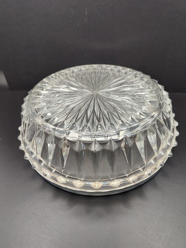 MCM 24% Lead Crystal ENGLAND Starburst Cut Glass Centerpiece Bowl Silver PLT Rim - Picture 4 of 9