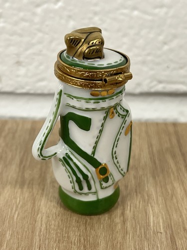 Vintage LIMOGES Miniatur Golftasche & Schläger Druck Haupt Schmuckschatulle signiert - Bild 1 von 8