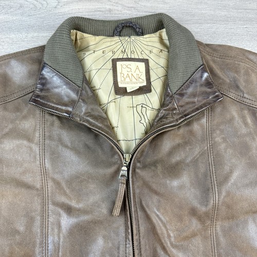 Vtg Jos A Bank Leather Bomber Jacket Men's Large Brown Navigation Lined Flight - Picture 4 of 19