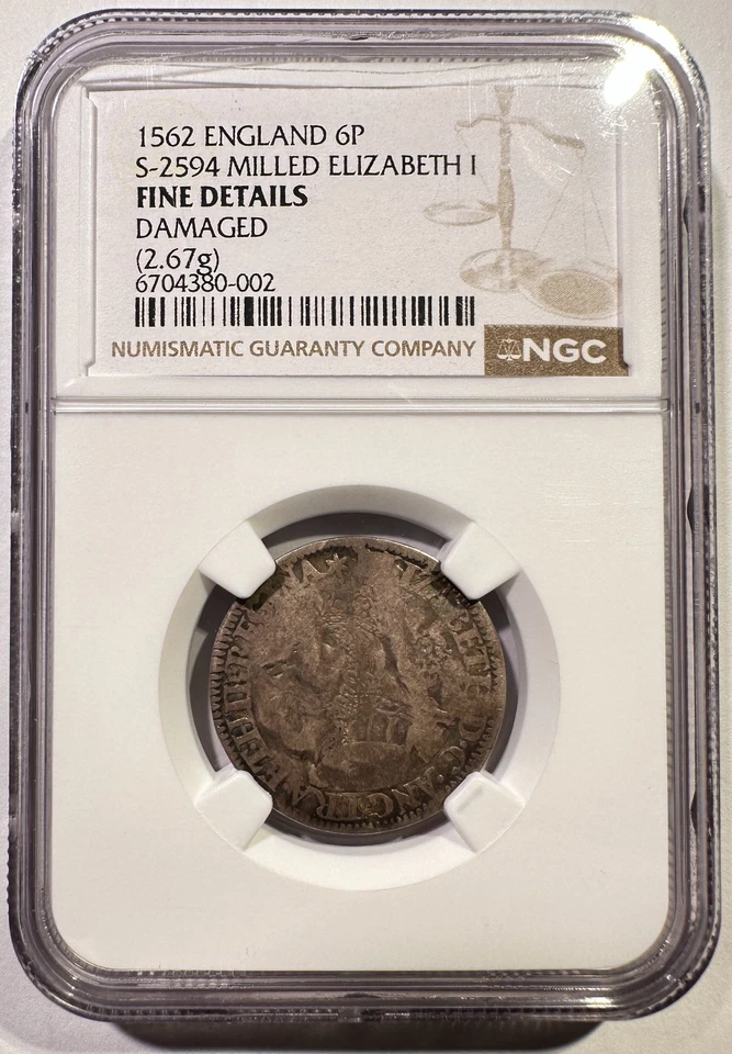 Gabinete de seis peniques de Inglaterra fresado de 1562 tonificación NGC detalles finos Foto 3 de 3