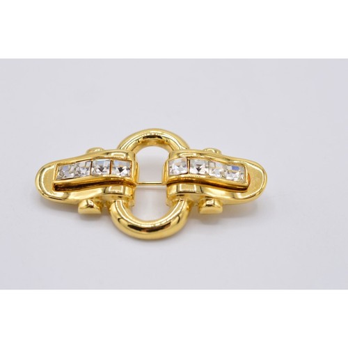 Givenchy Vintage Crystal Pin Brooch Gold Rhinestone Square Bar Signed 80s Bin5A - Picture 5 of 12