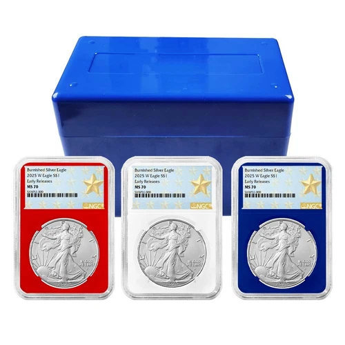 2025-W Burnished $1 American Silver Eagle 3pc Set NGC MS70 ER West Point Star...