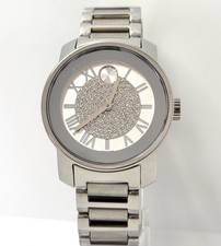 Movado Bold Women's Silver Tone All Steel Dazzling Pavé Crystals Watch 3600254