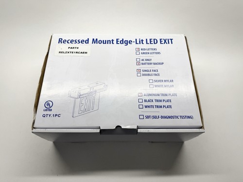 Letrero de salida LED EdgeLit montaje empotrado toldo de aluminio panel transparente letras rojas - Imagen 4 de 5