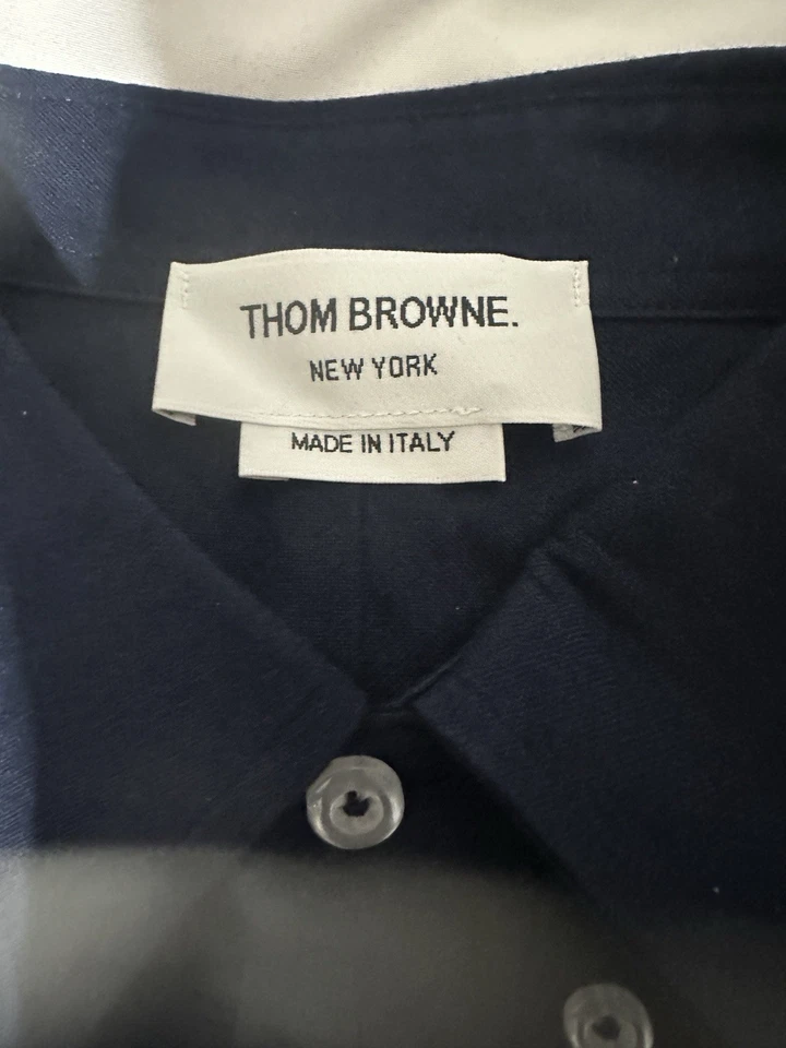 THOM BROWNE Men's Navy Stripe Armband Patch Button-Up Shirt Jacket SZ 1(S) - Image 3 of 4