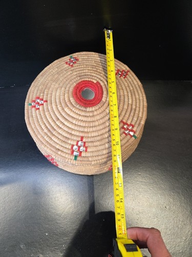 Vintage Native American Indian Decorative Wicker Basket Sweetgrass Mirrored Lid - Picture 10 of 11