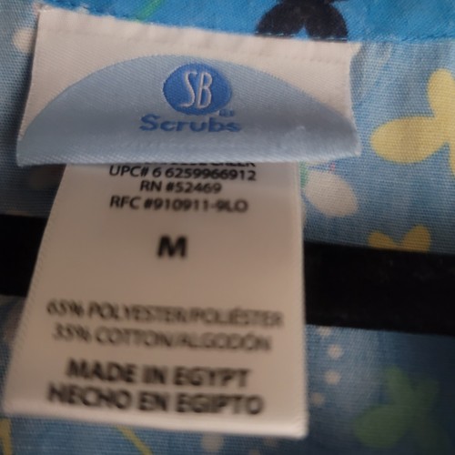 SB Scrubs Women’s Med Scrub Top Floral Blue Patterned Short Sleeve Pockets Tie - Picture 5 of 5