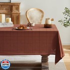 ZeeMart Linen Checked Table Cloth, Farmhouse Style Plaid Embroidered Rust Tab
