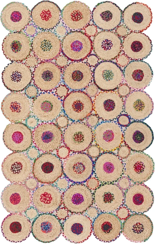 Alfombra Yute Algodón Trenzado Alfombra Diseño Círculo Puerta Alfombra India Alfombra Foto 2 de 3