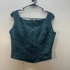 Vintage Green Lace Corset Style Bodice Top 80s 90s Cropped Bustier Victorian S