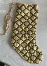 Vintage Satin Ribbon Pearl Embellised Window Pane Xmas Holiday Stocking
