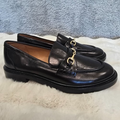 Madewell Vernon Bit Gold Loafer Women's Size 9 Black Leather NEW NN868 Classic - Picture 4 of 8