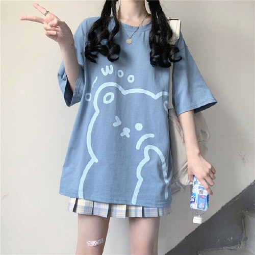 Damen Oberteil Sommer Neu Kurzarm T-Shirt Koreanische Version Rundhals Oberteil - Bild 15 von 18