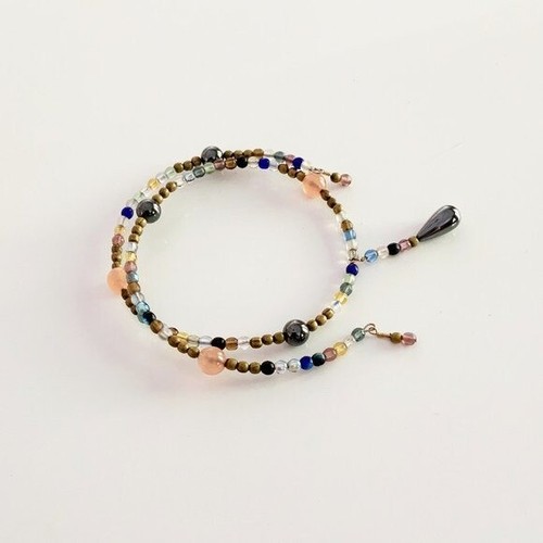 Boho Beaded Memory Wire Bangle Bracelet Large - Picture 2 of 2