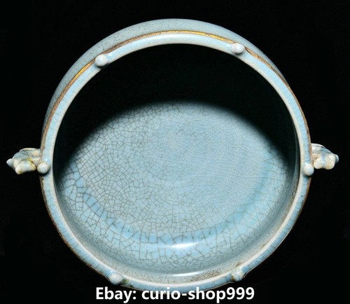Old Song Dynasty Ru Kiln Porcelain Twin Ear Inscription Incense Burner Censer - Picture 2 of 8