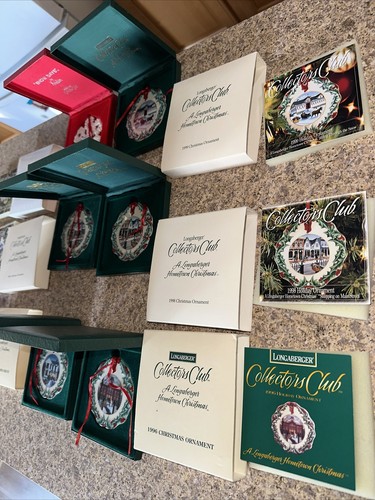 Set of 6 Longaberger Collectors Club Hometown Christmas Ornaments 1996-2000 MIB - Picture 6 of 6