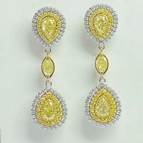 3Ct Pear Lab Created Yellow Sapphire Drop Dangle Earrings 14k White Gold Plated