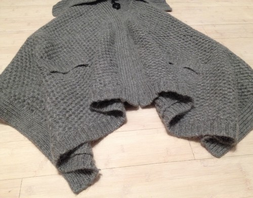 MODA INTERNATIONAL Sweater Cape Shawl Wool Blend XS/S Grey Chunky Cable Knit - Picture 5 of 14