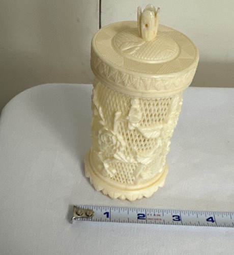 VTG Antique Plastic Floral Carved Plastic Appetizer Fork Holder w/ 24 Forks - Picture 3 of 20