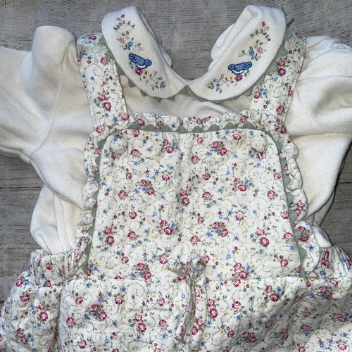 Vtg BT KIDS Cottage Core Baby Floral Quilted Lined Overall Outfit Girls 6-9 M - Picture 8 of 9