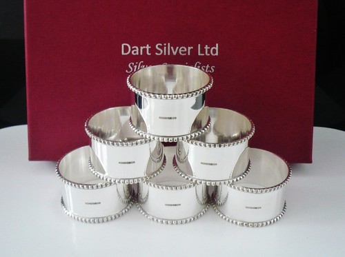 6 Cased Scottish NEW Sterling Silver Beaded Napkin Rings, Edinburgh 2024 - Picture 7 of 12