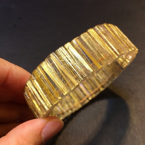 AAA+ Natural Gold Hair Rutilated Quartz Crystal Hand Cards Reiki Healing 19.5mm - Picture 2 of 6