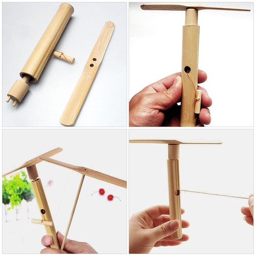 2 Pcs Propeller Spielzeug Kinder Holz Bambuslibelle An Schnur Ziehen DIY - 第 2/12 張圖片