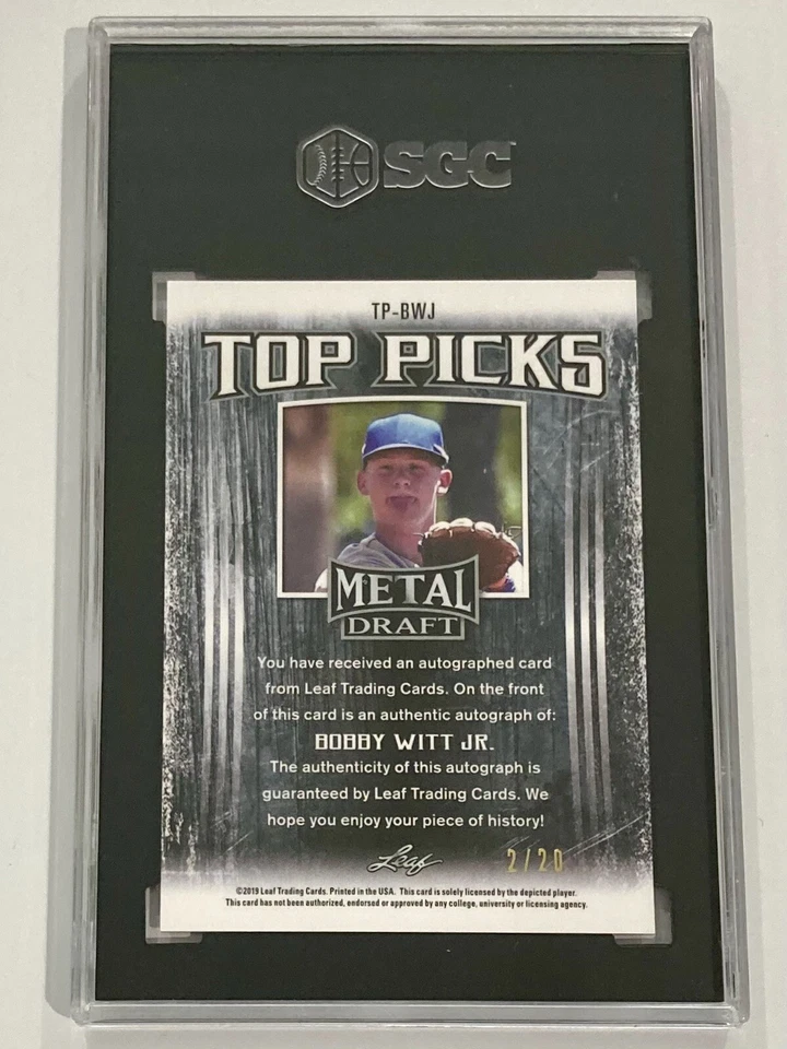 2019 Leaf Metal Draft Bobby Witt Jr. RC Top Picks SGC 9.5 w/10 Auto Pink /20 - Image 2 of 2