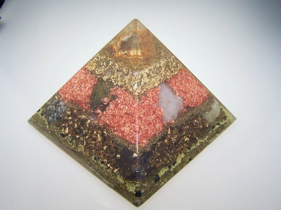 Orgon Orgonit Pyramide Achat Chrysokoll Olivin 16,5 cm Heilsteine Galaxy-Spirale - Bild 3 von 4