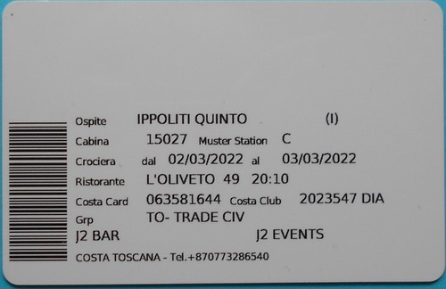 Scheda Costa Toscana, CostaCard Inaugural season - Limited edition - Picture 2 of 2