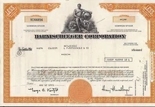 Stock certificate Harnischfeger Corp. broker L.F. Rothschild & Co. 1975