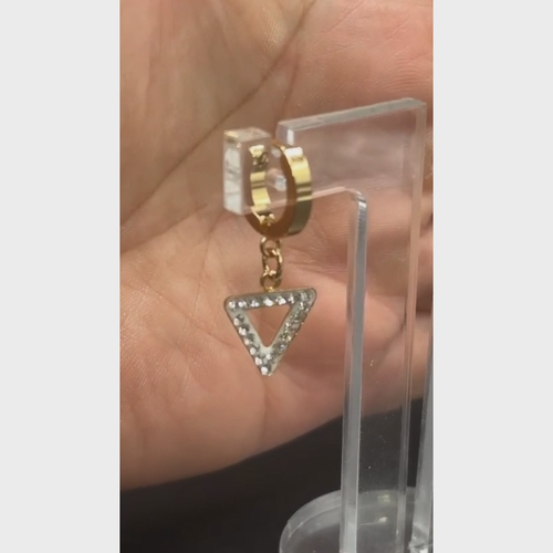 Goldene Stahl Wolfsringe mit Anhänger Dreieck und weißen Strasssteinen - Video 1 von 1