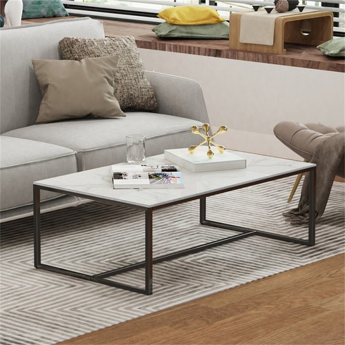 Modern Coffee Table Rectangular Metal Frame Tea Table Living Room End Side Table - Picture 2 of 16