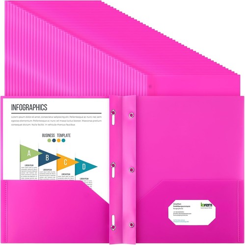 48 Pcs Heavy-Duty Dark Purple Plastic Folders with 2 Pockets & Fasteners - Picture 3 of 9