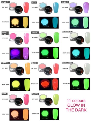 GLOW IN THE DARK Nail Powder Luminescent Neon Nails Fluorescent Glowing UK - Picture 31 of 31