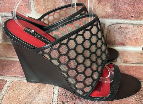 CHARLES JOURDAN PARIS BROWN LEATHER HONEYCOMB MESH WEDGE HEELS LENNOX 10M - Picture 2 of 9
