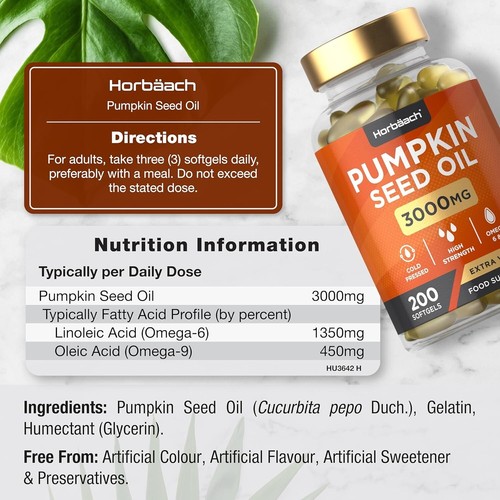 Pumpkin Seed Oil Capsules 3000Mg | Cold Pressed | High Strength Supplement | 200 - Picture 4 of 8