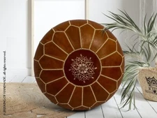 Vintage Round Boho Goat Leather Handmade Unstuffed Claasic Ottoman Pouffe