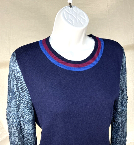 Neu Anthropologie Bedingungen gelten Gr. XS Celina marineblau Strickpullover Tierdruck - Bild 2 von 16