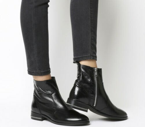 Damen office Ashleigh Flache Stiefeletten Schwarz Leder mit Kette Stiefel Damen office Ashleigh Flache Stiefeletten Schwarz Leder mit Kette Stiefel