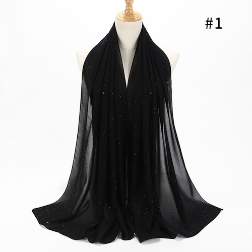 Fashion Female Chiffon Muslim Hijab Scarf Shimmer Glitter Plain Shawl Head Wrap - Picture 11 of 30