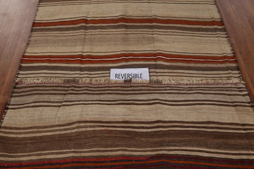 Vintage Wool Vegetable Dye Kilim Hand-woven Striped Reversible Area Rug 5x10 - Picture 15 of 15