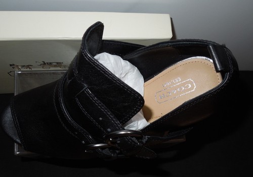NIB Coach Q643 Alexia Black Leather Peep Toe Platform Stiletto Booties 7.5M - Picture 2 of 7