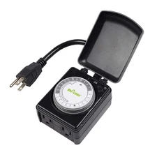 BN-LINK Compact Outdoor Mechanical 24 Hour Programmable Dual Outlet Timer - P...
