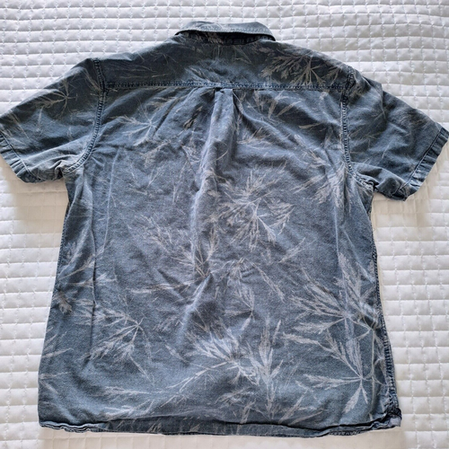 Men LG Shirt Short Sleeve Tropical Print Blue Denim Classic Vans Off the Wall - Picture 5 of 9
