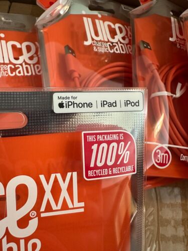 JUICE XXL 3M Charging Cable APPLE IPHONE LIGHTNING Fast Charge and Sync RED - Photo 2 sur 7