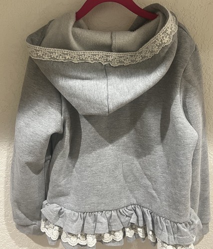 Boutique Girls Grey Zip Up Hoodie With Lace Detail Size 10 - Picture 4 of 4