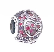 NEW PANDORA 925 Silver Bright Pink Red Pave Heart Charm Pendant 797826CZRMX