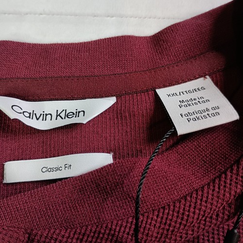Calvin Klein Henley Shirt Mens 2XL XXL Burgundy Ribbed Waffle Thermal 2 Button - Picture 4 of 8